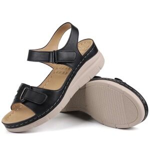 Ortho+rest Ortorex Women Black Comfortable Orthotic Walking Wedge Sandals Sz 7